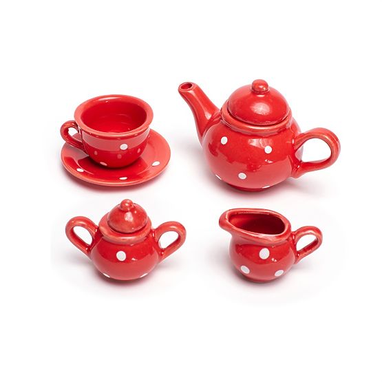 Bigjigs Toys Piros pöttyös teáskészlet