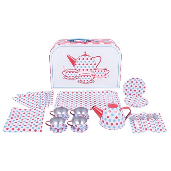 Bigjigs Toys Pöttyös teáskészlet bőröndben