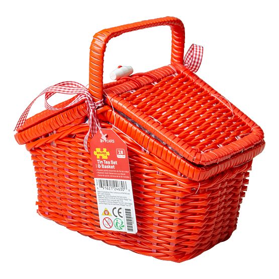 Bigjigs Toys Pöttyös teáskészlet piknikkosárban