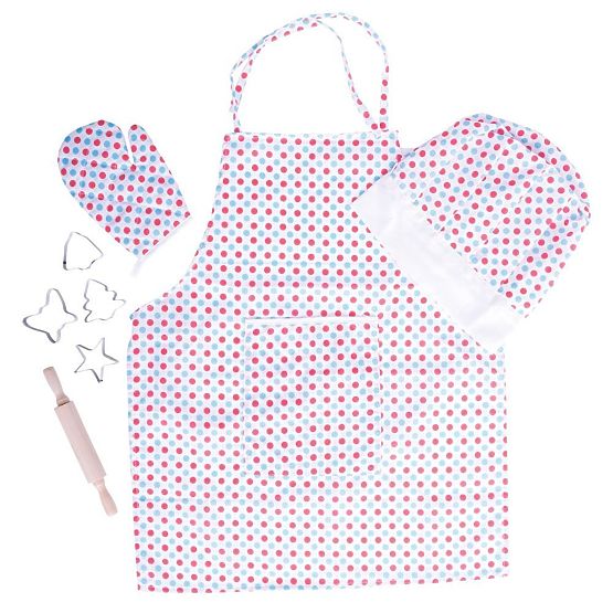 Bigjigs Toys szakácskészlet pöttyös köténykével