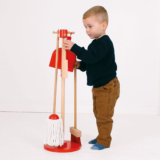 Bigjigs Toys takarító játék készlet piros