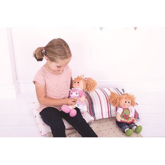 Bigjigs Toys Türkiz ruha pulóverrel 38 cm-es babának