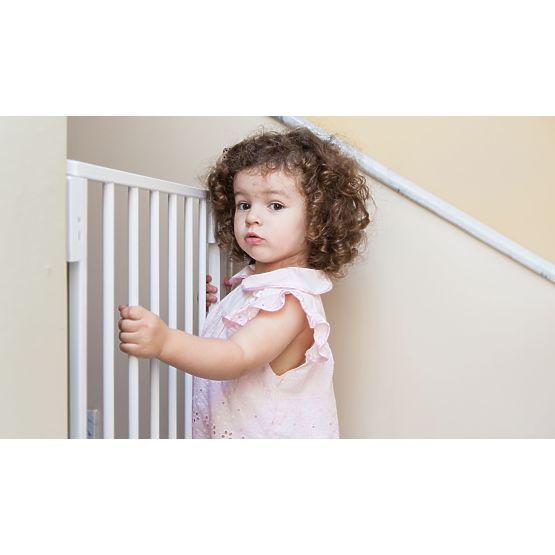 Biztonsági korlát 74-105 cm lépcsőkhöz és ajtókhoz acél kiegészítő panelekkel fehér ECOTOYS