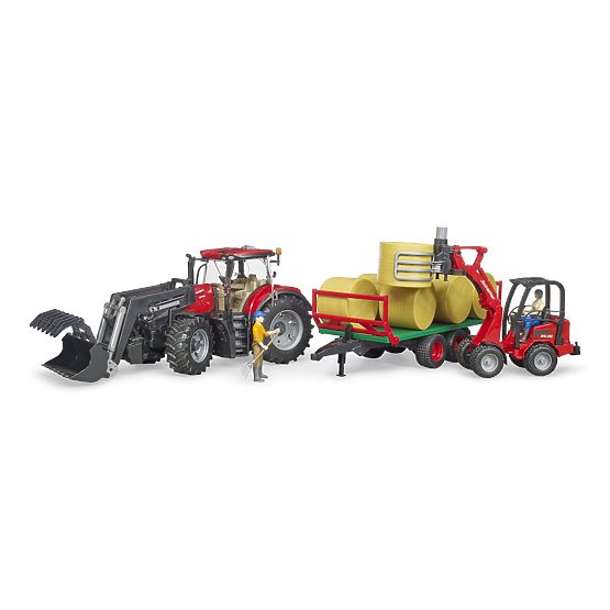 Bruder Case IH Optum 300 CVX traktor homlokrakodóval és bálaszállítóval