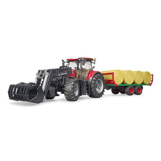 Bruder Case IH Optum 300 CVX traktor homlokrakodóval és bálaszállítóval