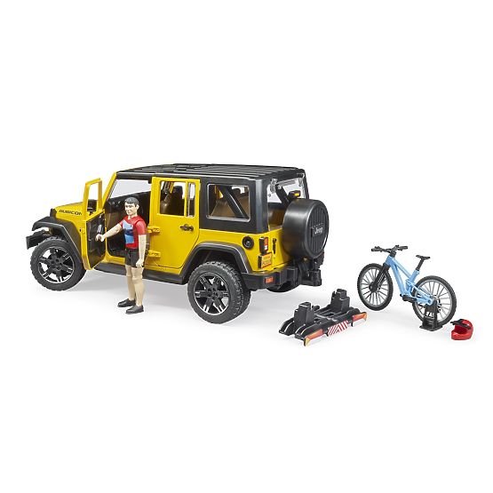 Bruder Jeep Wrangler Rubicon kerékpárossal és biciklivel