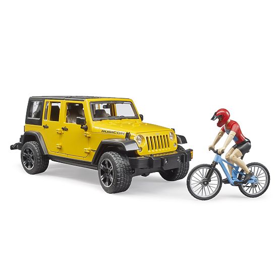 Bruder Jeep Wrangler Rubicon kerékpárossal és biciklivel