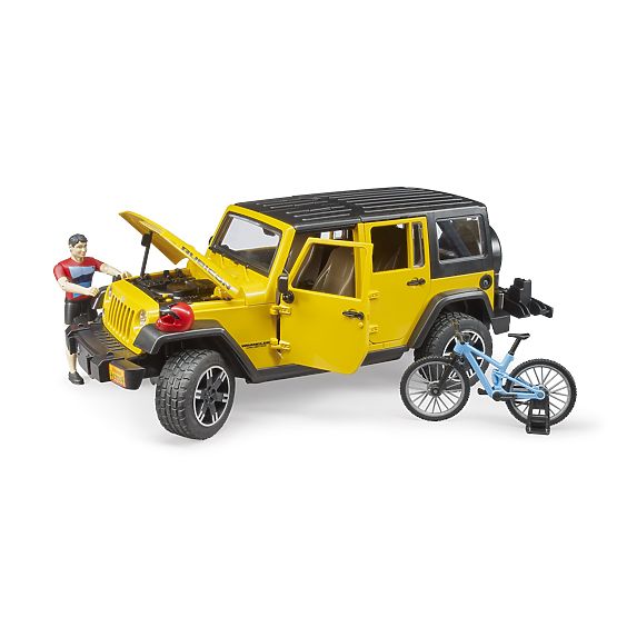 Bruder Jeep Wrangler Rubicon kerékpárossal és biciklivel