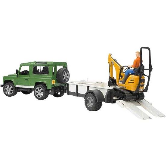 Bruder LAND ROVER + szállító, JCB mini kotrógép