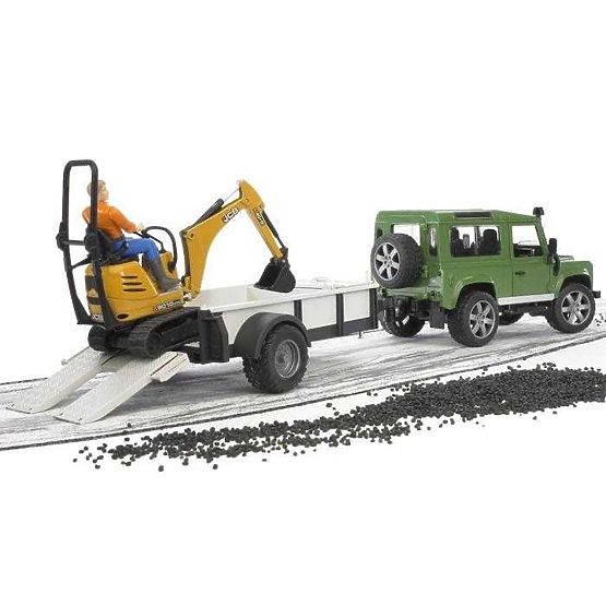 Bruder LAND ROVER + szállító, JCB mini kotrógép