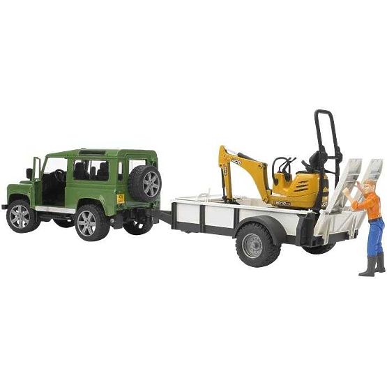 Bruder LAND ROVER + szállító, JCB mini kotrógép