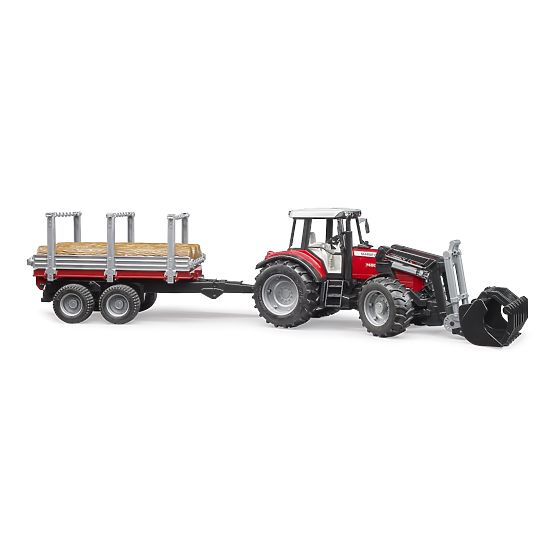 Bruder Massey Ferguson 7480 traktor homlokrakodóval és rönkszállítóval
