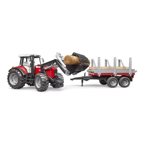 Bruder Massey Ferguson 7480 traktor homlokrakodóval és rönkszállítóval