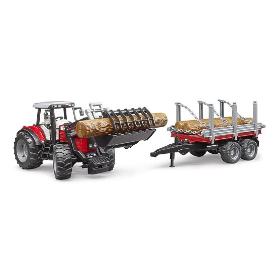 Bruder Massey Ferguson 7480 traktor homlokrakodóval és rönkszállítóval