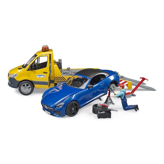 Bruder MB Sprinter vontatóautó sportautóval