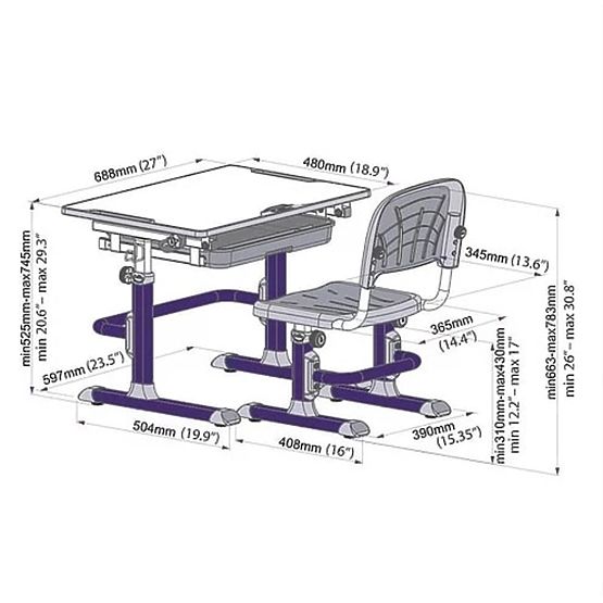 Childrens írás asztal + szék Cubby Lupin - lila