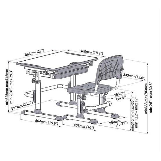 Childrens írás asztal + szék Cubby Lupin - szürke