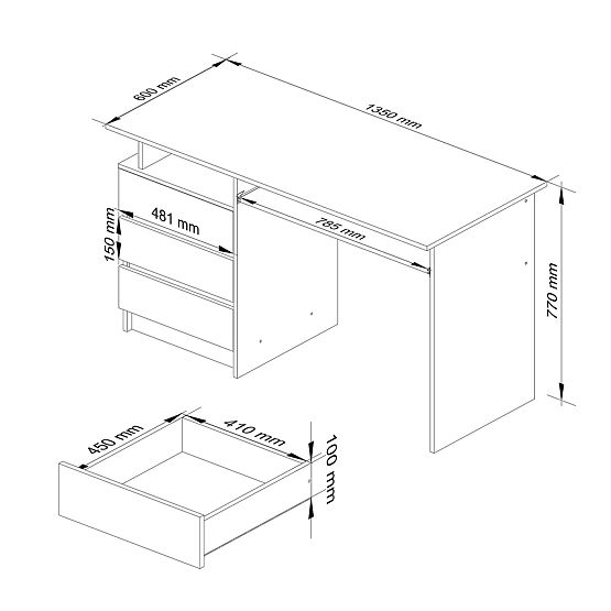 CLP ÍRÓASZTAL 135cm PK ÉGER