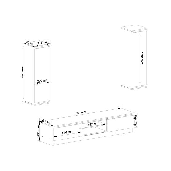 CLP nappali fal - vitrines bútorkészlet + fehér TV szekrény