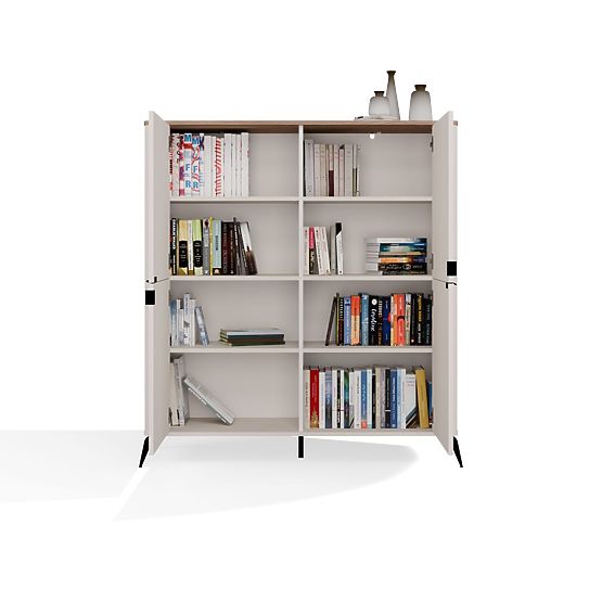 CORDOBA 4D Komódia Kašmír Bézs Castello Tölgy Szekrény 4 Ajtó 8 Polc Nappali