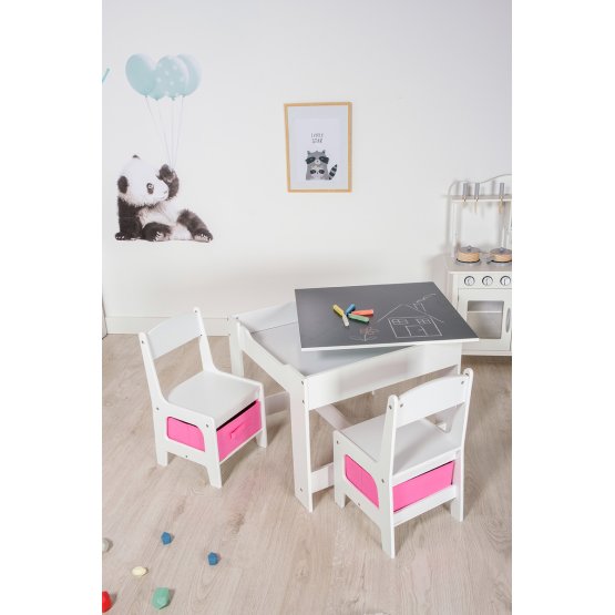 OURBABY gyerek asztal székekkel rózsaszín tárolódobozokkal