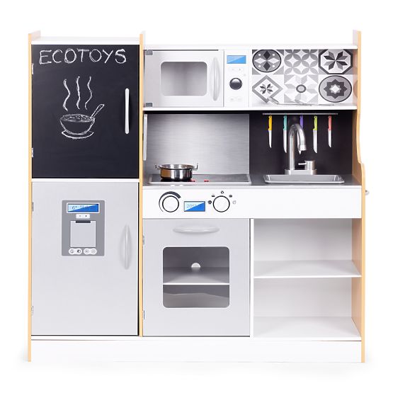 Gyermek konyha hanggal és LED táblával, krétás, fém kiegészítők MDF +3 év ECOTOYS