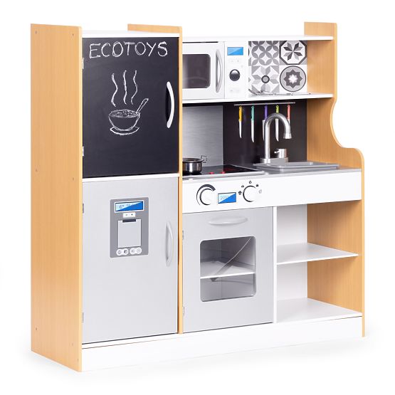 Gyermek konyha hanggal és LED táblával, krétás, fém kiegészítők MDF +3 év ECOTOYS