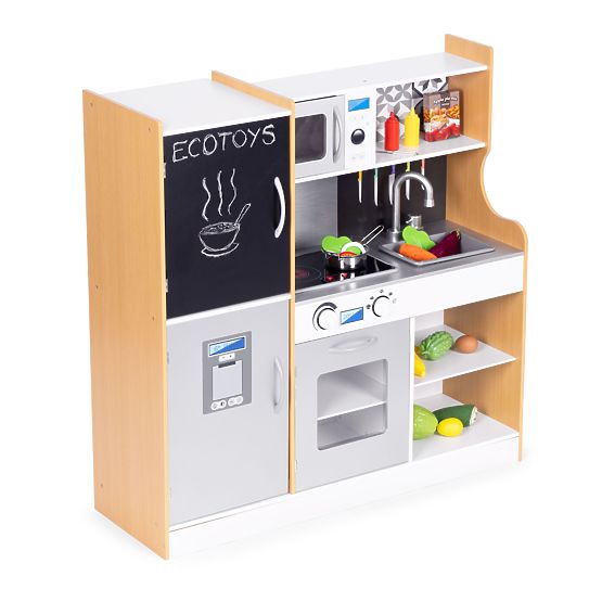 Gyermek konyha hanggal és LED táblával, krétás, fém kiegészítők MDF +3 év ECOTOYS
