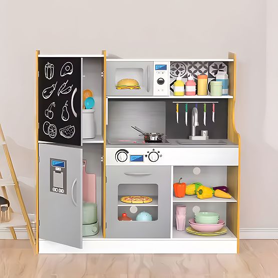 Gyermek konyha hanggal és LED táblával, krétás, fém kiegészítők MDF +3 év ECOTOYS