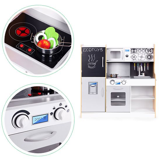 Gyermek konyha hanggal és LED táblával, krétás, fém kiegészítők MDF +3 év ECOTOYS