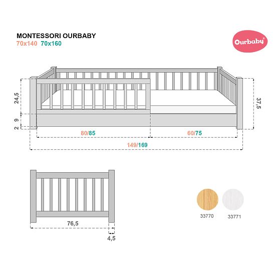 Gyerek alacsony ágy Montessori Ourbaby - természetes