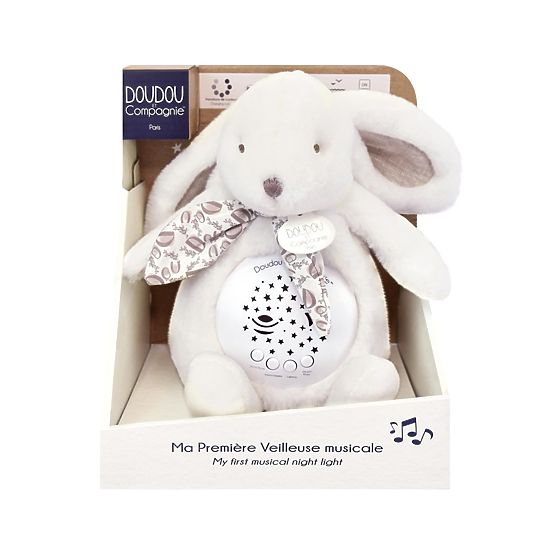 Doudou Zenélő doboz vetítéssel - Fehér nyuszi