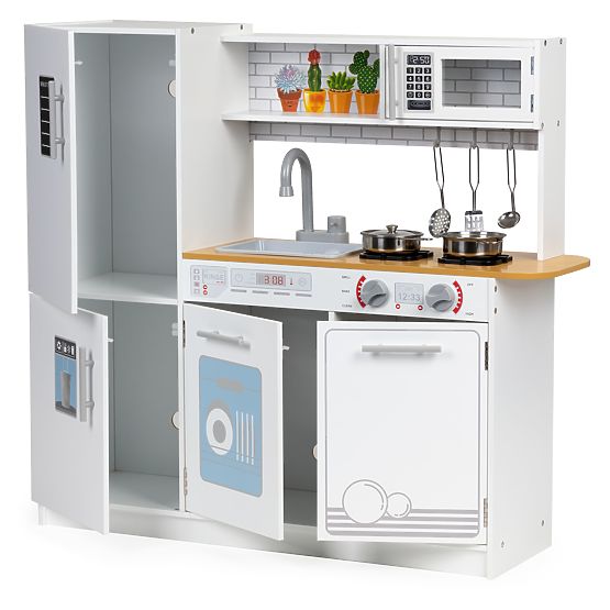 Fa konyha gyerekeknek LED világítással + edények ECOTOYS