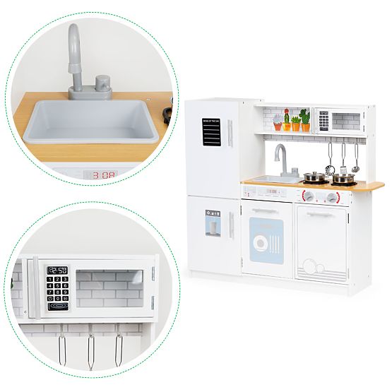 Fa konyha gyerekeknek LED világítással + edények ECOTOYS