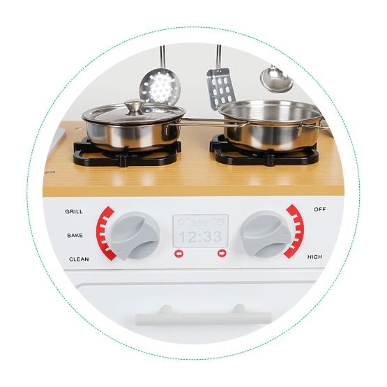 Fa konyha gyerekeknek LED világítással + edények ECOTOYS