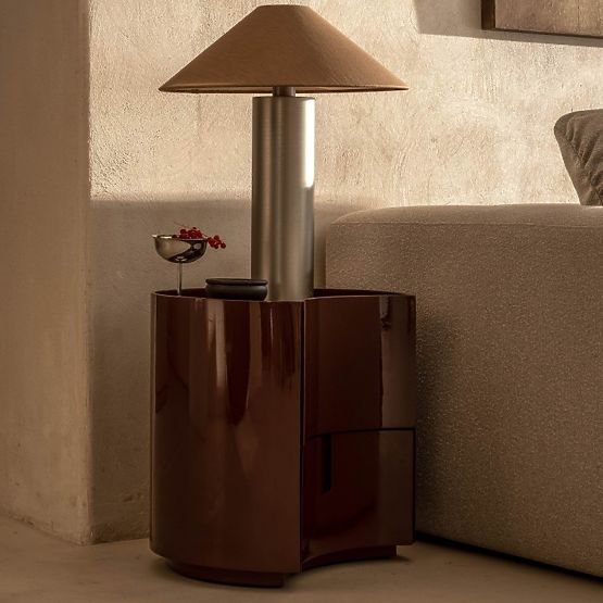 Éjjeliszekrény fiókokkal Vena, bordó/barna, lekerekített, fényes