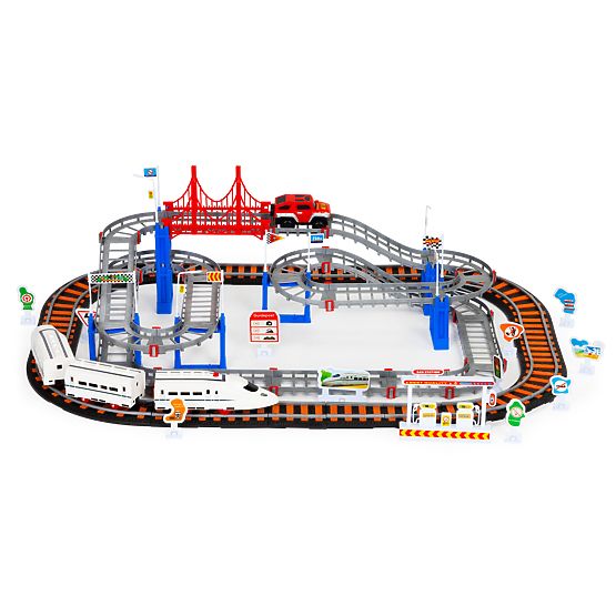 Elektromos vonat és autó két pályával, város, 108 elem