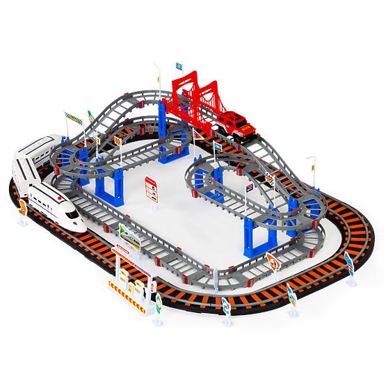 Elektromos vonat és autó két pályával, város, 108 elem