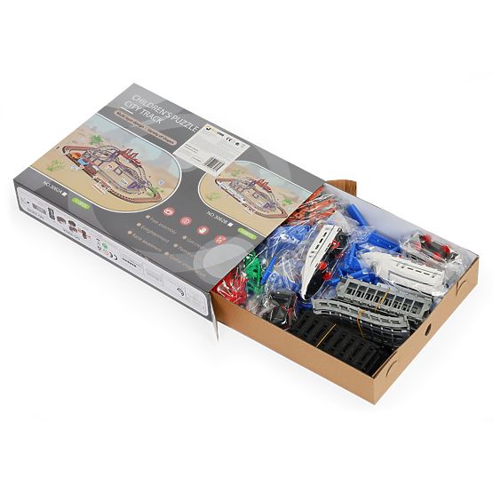 Elektromos vonat és autó két pályával, város, 108 elem