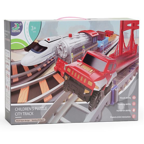 Elektromos vonat és autó két pályával, város, 108 elem