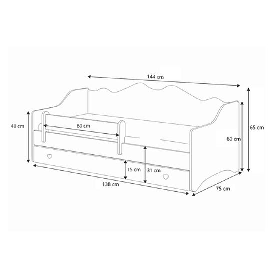 EMMA gyerekágy fiókkal és korláttal 140x70 rózsaszín