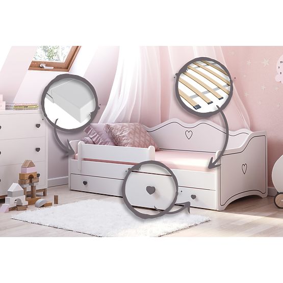 EMMA gyerekágy fiókkal és korláttal 140x70 szürke