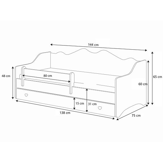 EMMA gyerekágy fiókkal és korláttal 140x70 szürke