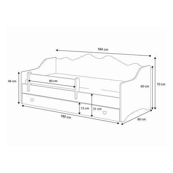 EMMA gyerekágy fiókkal és korláttal 180x80 szürke
