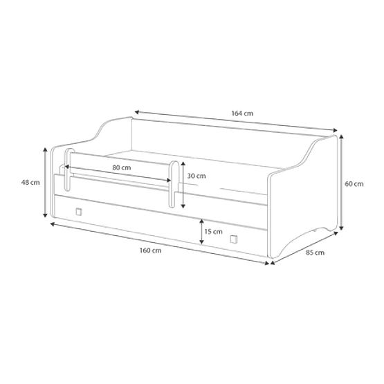 ERYK gyerekágy fiókkal és korláttal 160x80 fekete panel