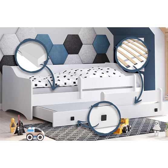 ERYK kétszemélyes ágy fiókkal és korláttal 160x80 fekete fogantyú