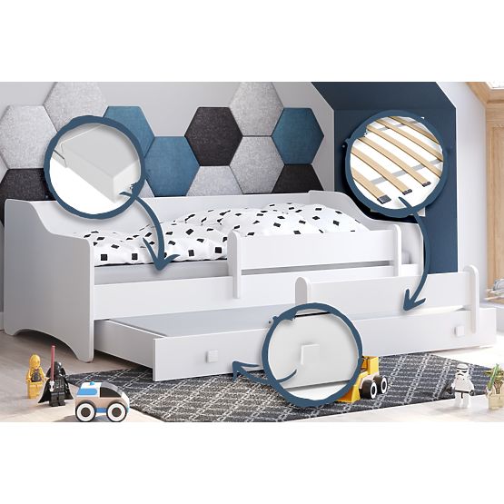 ERYK kétszemélyes ágy fiókkal és korláttal 160x80 fehér fogantyú