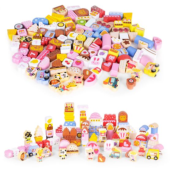 Fa építő kocka készlet - Cukorváros 116 db ECOTOYS