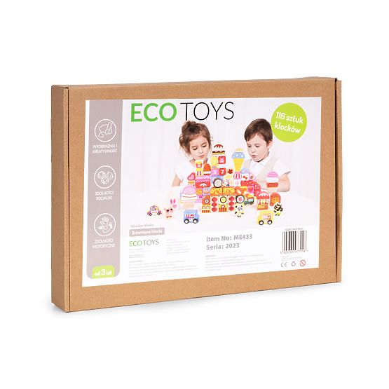 Fa építő kocka készlet - Cukorváros 116 db ECOTOYS