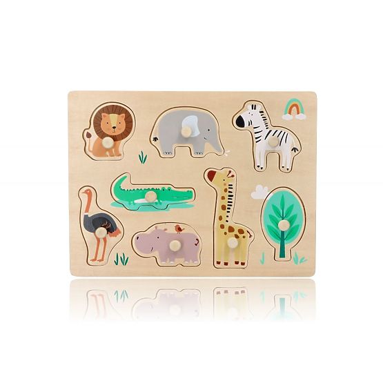 Fa fogantyús puzzle Safari